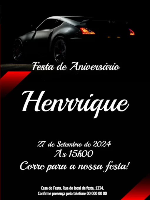 Modelo de convite - aniversário carro fundo escuro 