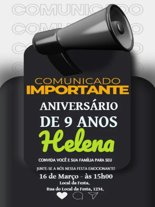 Modelo de convite - aniversário comunicado online para editar