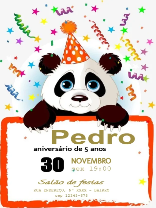 Convite aniversário Panda Para Editar Convite aniversário Panda Para Editar