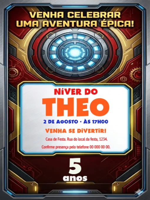 Convite Aniversário Estilo Homem de Ferro Para Editar