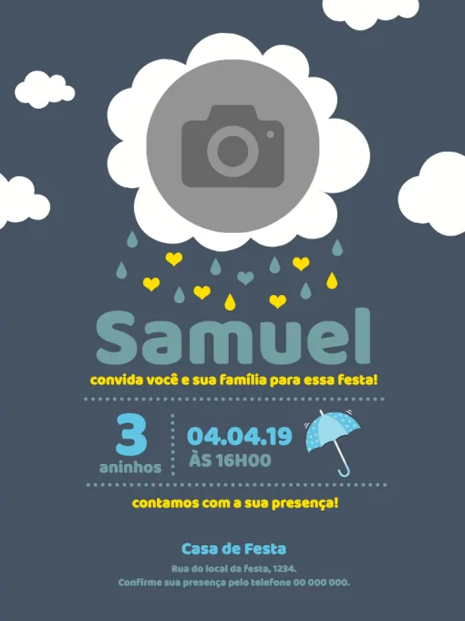 Modelo de convite - aniversário chuva amor menino 2