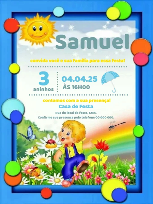 Modelo de convite - aniversário sol flores para editar