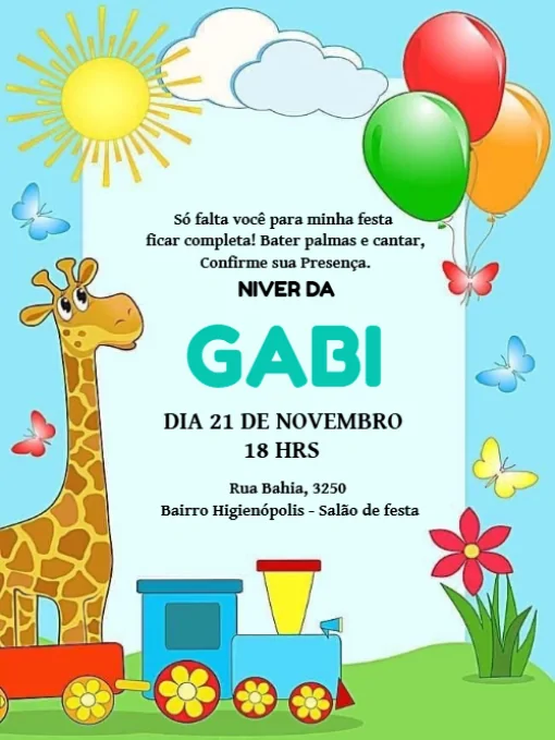 Modelo de convite - aniversário girafa para editar