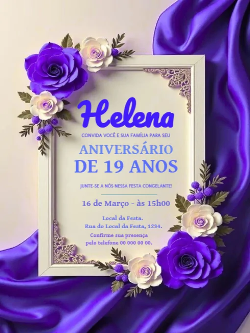 Modelo de convite - aniversário flores azuis para editar