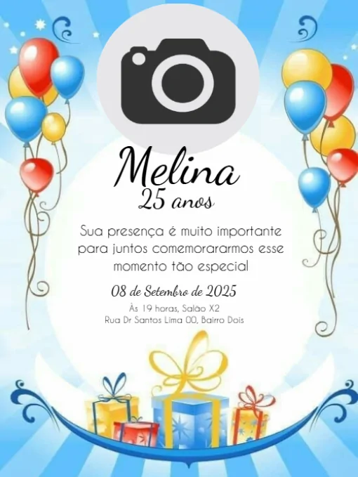 Convite Aniversário Balões Com Foto Para Editar Convite Aniversário Balões Com Foto Para Editar