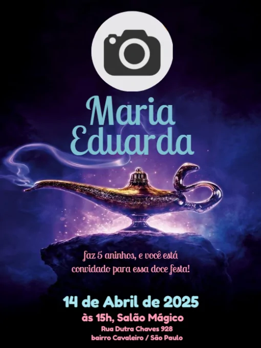 Modelo de convite - aniversário gênio da lâmpada para editar