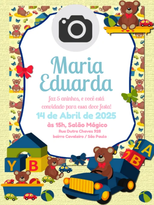 Modelo de convite - aniversário infantil com foto para editar