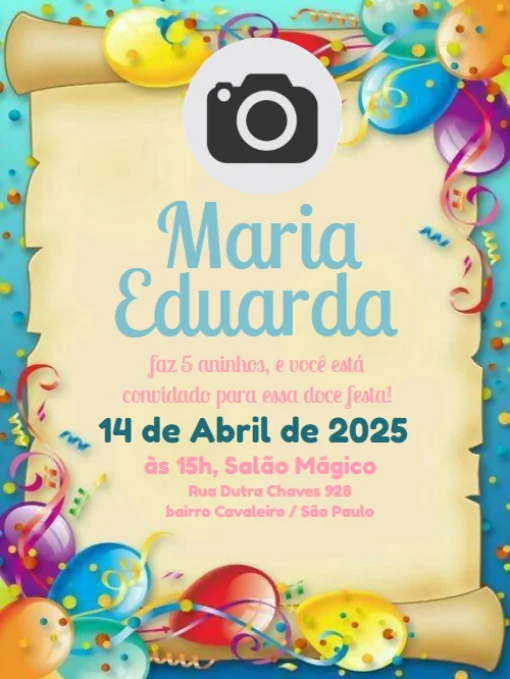 Modelo de convite - aniversário com foto para editar