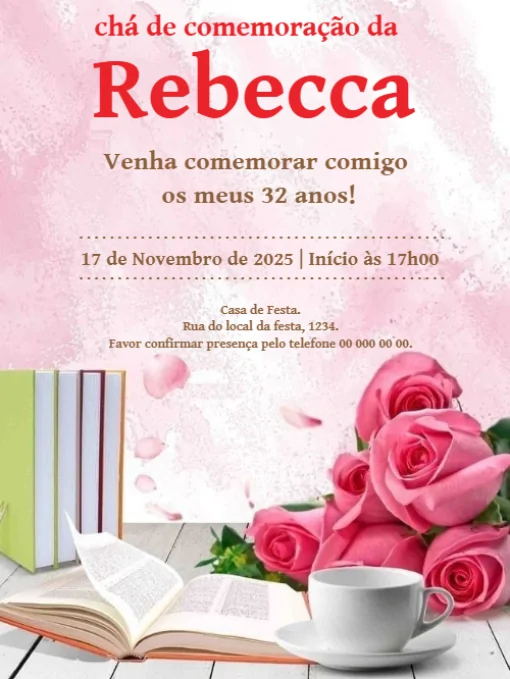 Modelo de convite - aniversário chá comemoração para editar