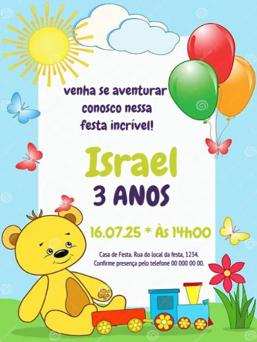 Convite Aniversário Ursinho Para Editar Convite Aniversário Ursinho Para Editar