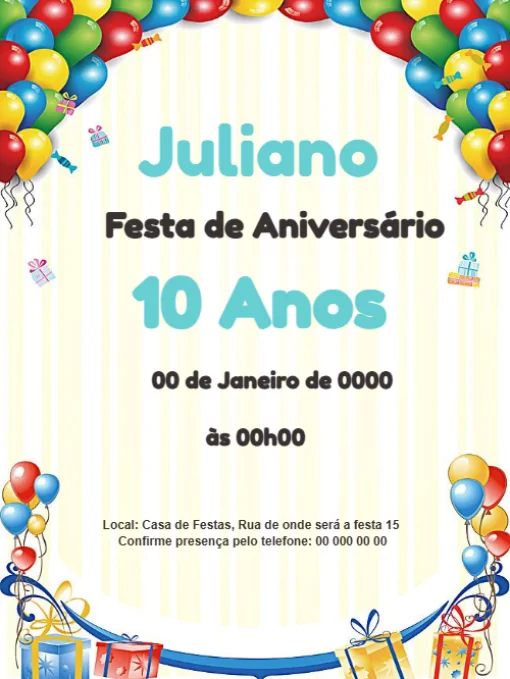 Modelo de convite - aniversário festa com balões para editar
