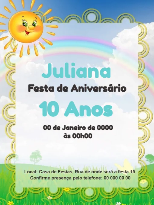 Modelo de convite - aniversário festa sol para editar