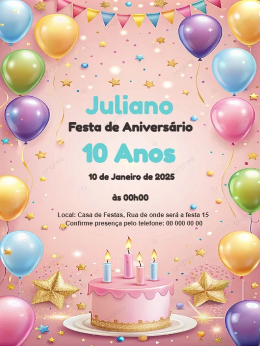 Convite Aniversário Festa balões Para Editar Convite Aniversário Festa balões Para Editar