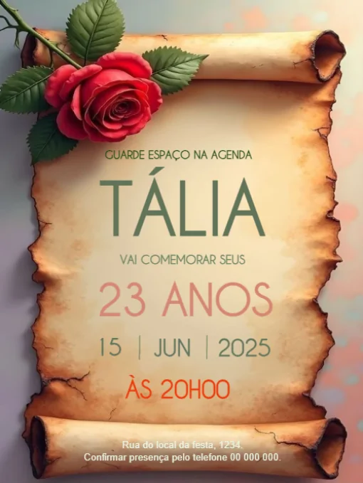 Modelo de convite - aniversário rosa papiro para editar