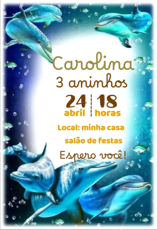 Modelo de convite - aniversário fundo do mar golfinho para editar