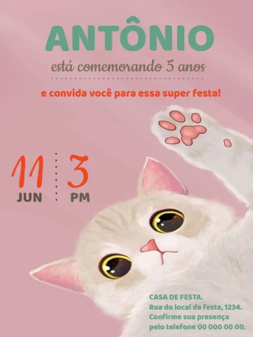 Modelo de convite - aniversário gatinho para editar