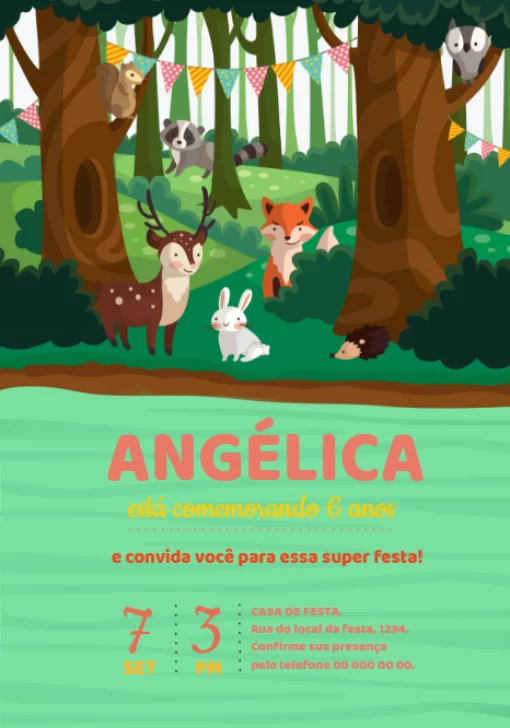 Modelo de convite - aniversário floresta animais 