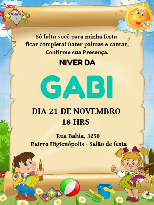 Modelo de convite - aniversário criançapara editar
