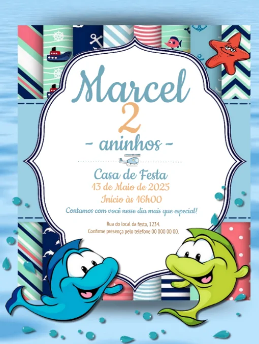 Modelo de convite - aniversário golfinho para editar