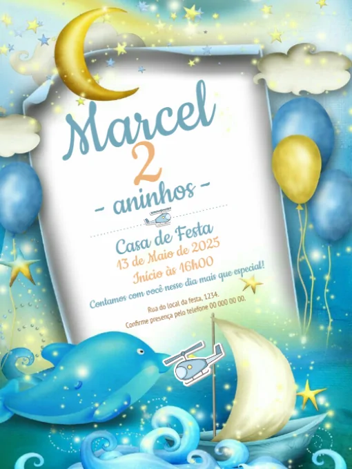 Modelo de convite - aniversário golfinho para editar