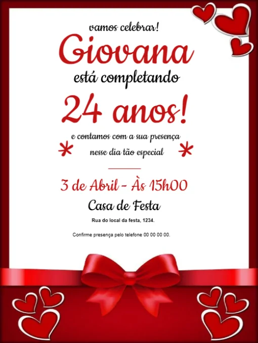Modelo de convite - aniversário vemelho menina para editar