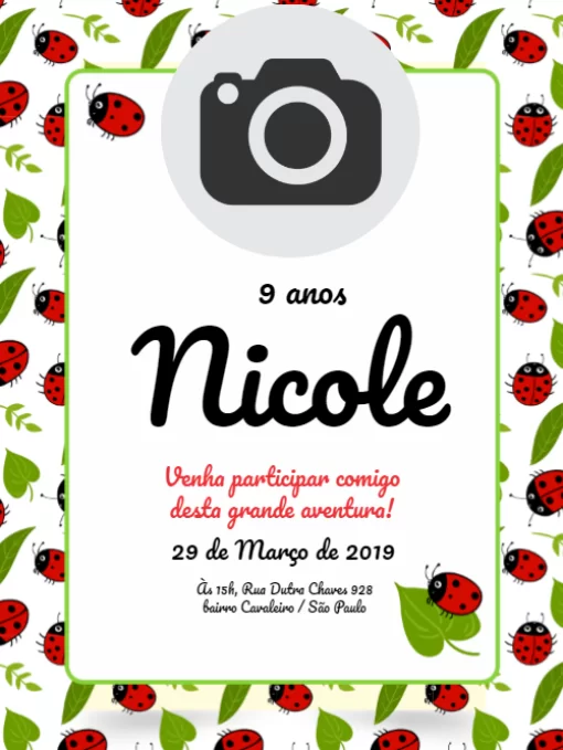 Modelo de convite - aniversário joaninha com foto 