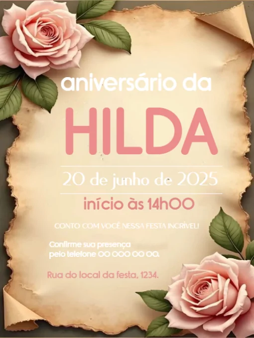 Convite Aniversário Rosas BrancasPara Editar Convite Aniversário Rosas BrancasPara Editar