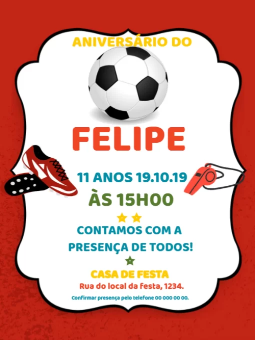 Modelo de convite - aniversário futebol bola 