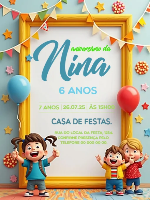 Modelo de convite - aniversário menina balões para editar