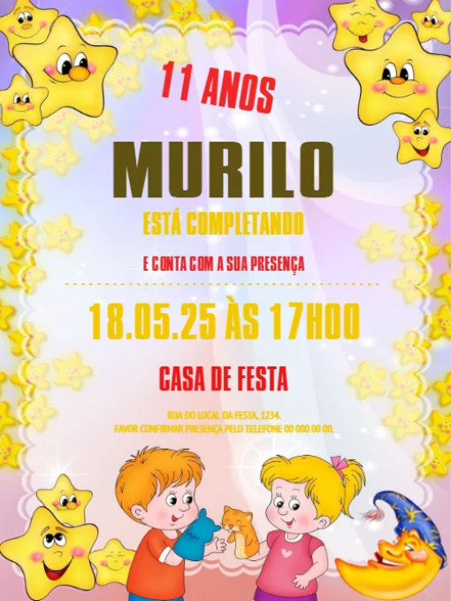 Modelo de convite - aniversário menino menina estrelapara editar