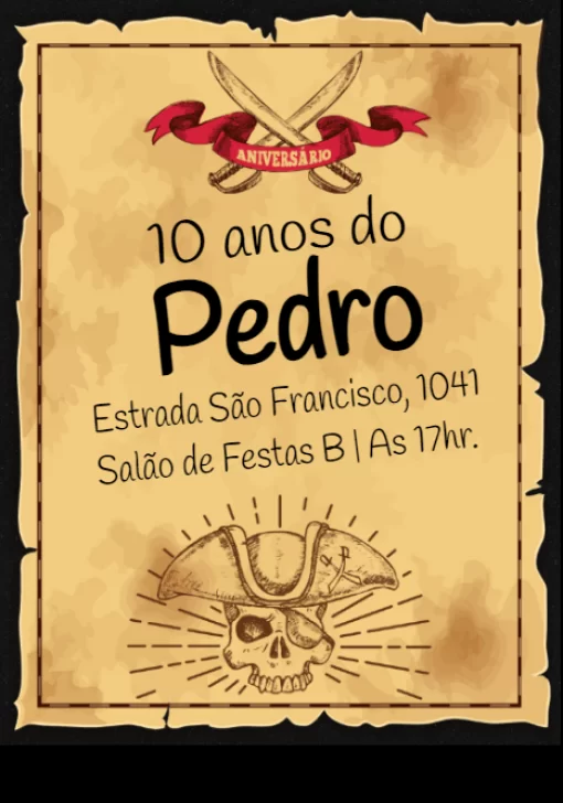 Modelo de convite - aniversário mapa pirata 