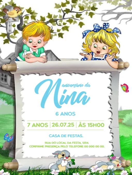Modelo de convite - aniversário menina e menino para editar