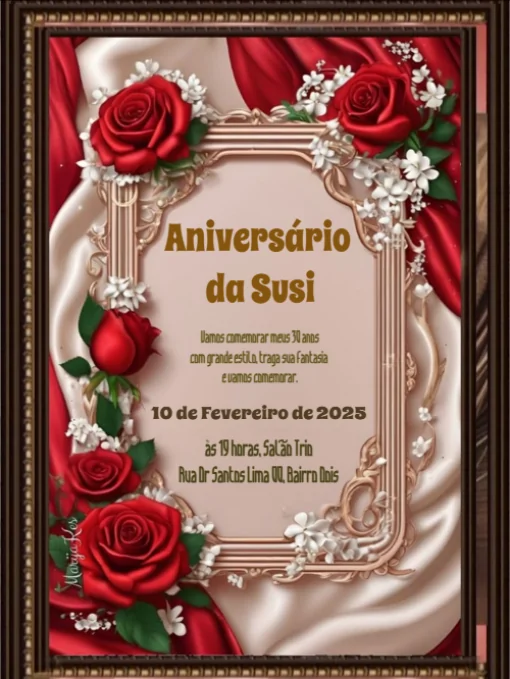 Modelo de convite - aniversário flores vermelhas para editar