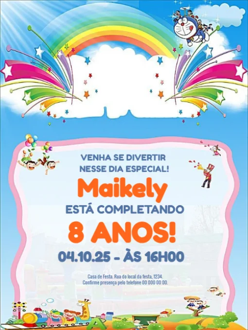 Modelo de convite - aniversário arco íris para editar
