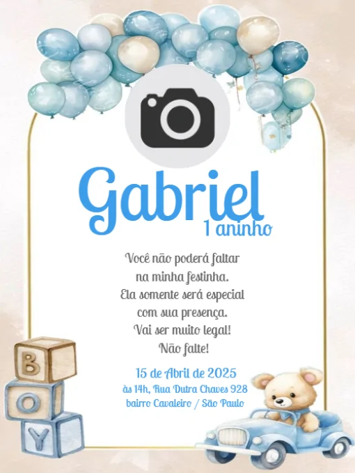 Modelo de convite - aniversário 1 aninho para editar
