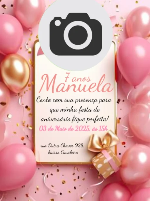 Convite Aniversário Rosa Balões e Foto Para Editar Convite Aniversário Rosa Balões e Foto Para Editar