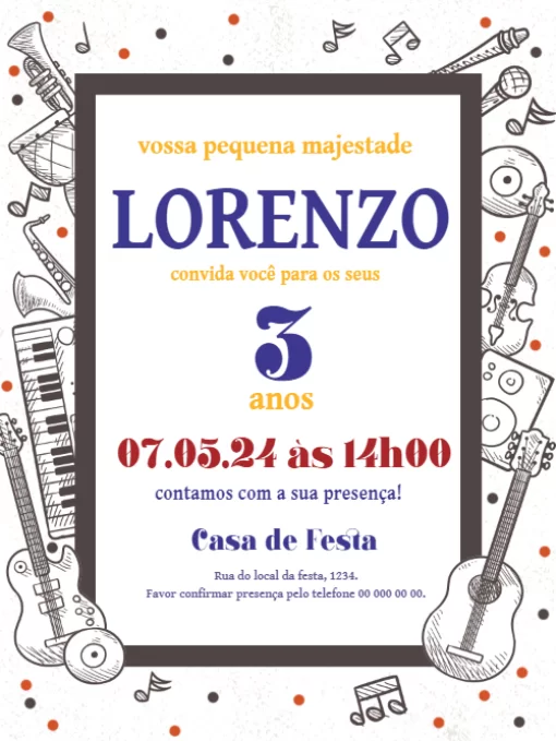 Modelo de convite - aniversário instrumentos musicais 
