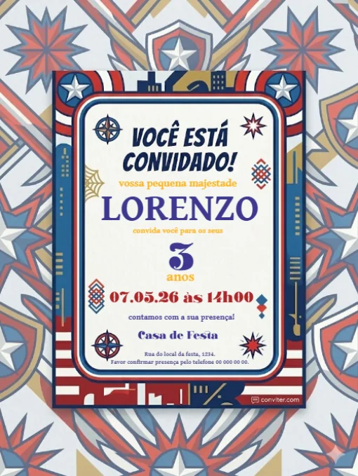 Convite Aniversário Estilo Capitão América Para Editar