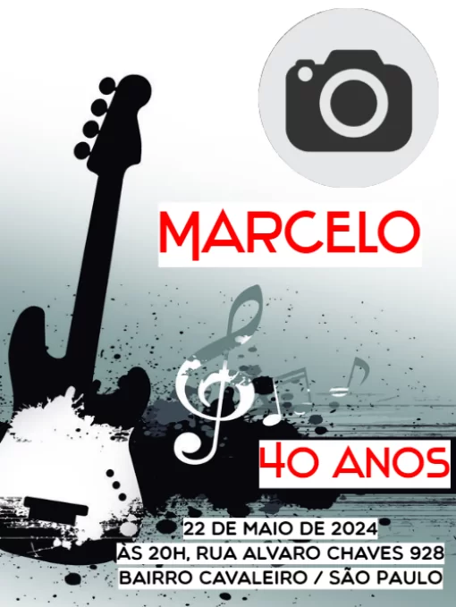 Modelo de convite - aniversário rock com foto 