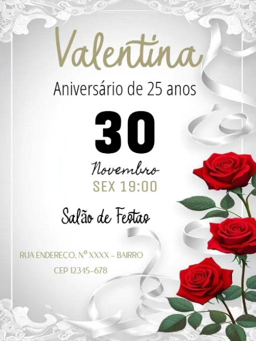 Convite aniversário Rosas vermelhas Para Editar Convite aniversário Rosas vermelhas Para Editar