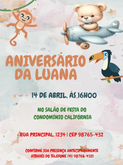 Modelo de convite - aniversário safari azul para editar