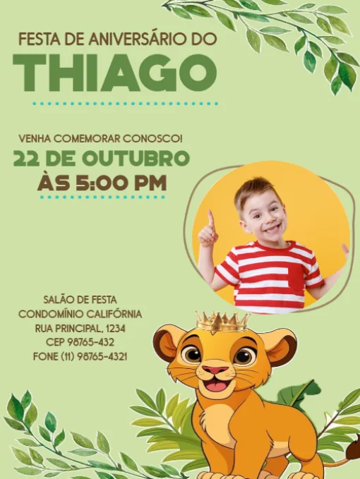 Modelo de convite - aniversário safari com foto para editar