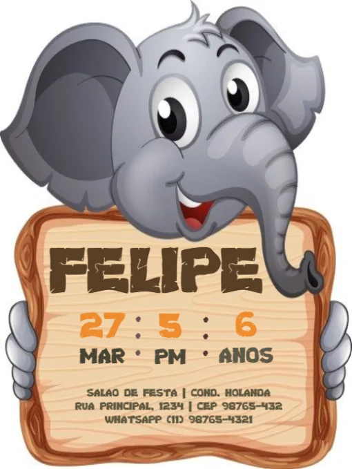 Modelo de convite - aniversário elefente para editar