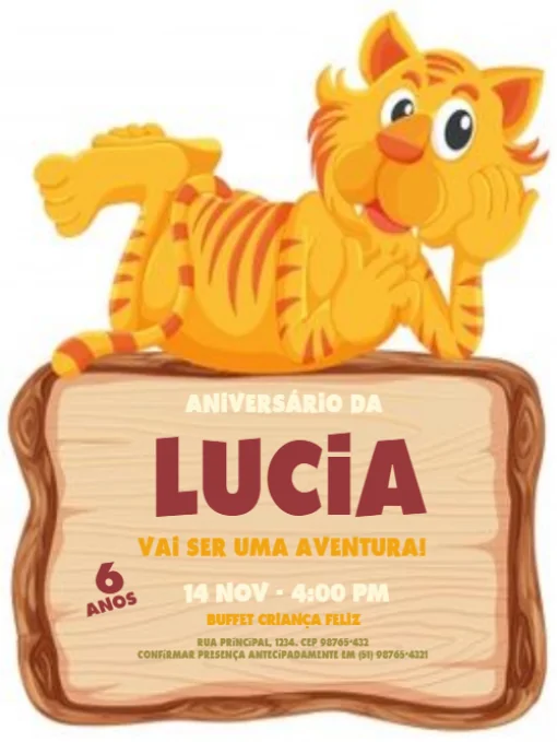 Modelo de convite - aniversário tigre para editar