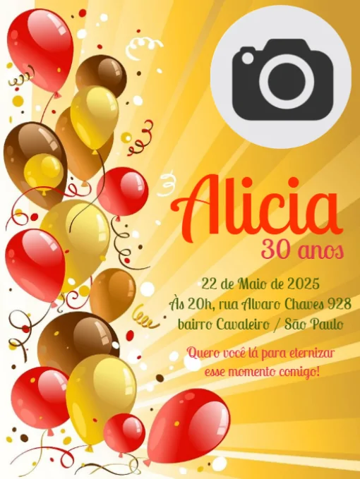 Modelo de convite - aniversário balão para editar