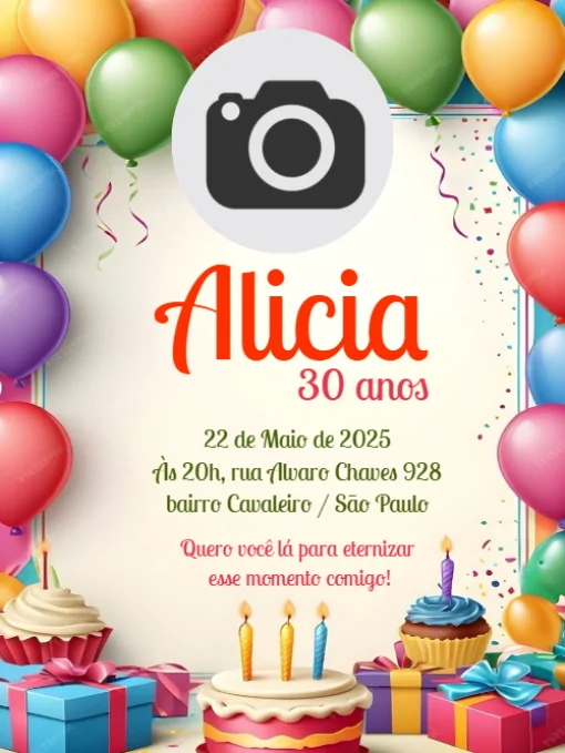 Modelo de convite - aniversário balão para editar