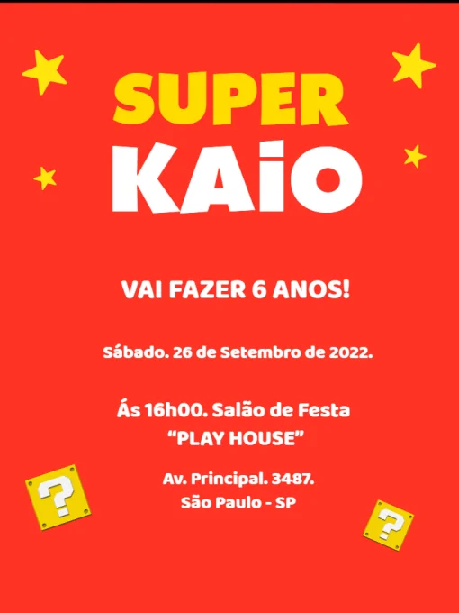 Convite Aniversário Vermelho Super Estrelas