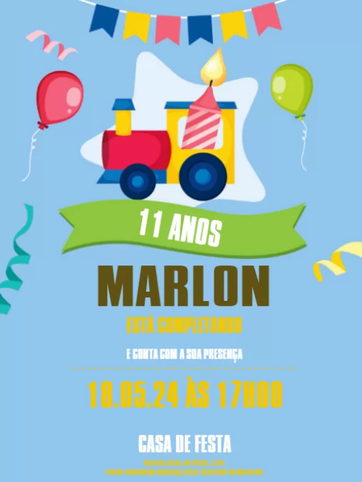 Modelo de convite - aniversário trenzinho e bandeiras 