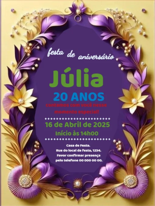 Modelo de convite - aniversário feminino para editar