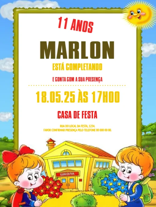 Modelo de convite - aniversário menino menina escola para editar